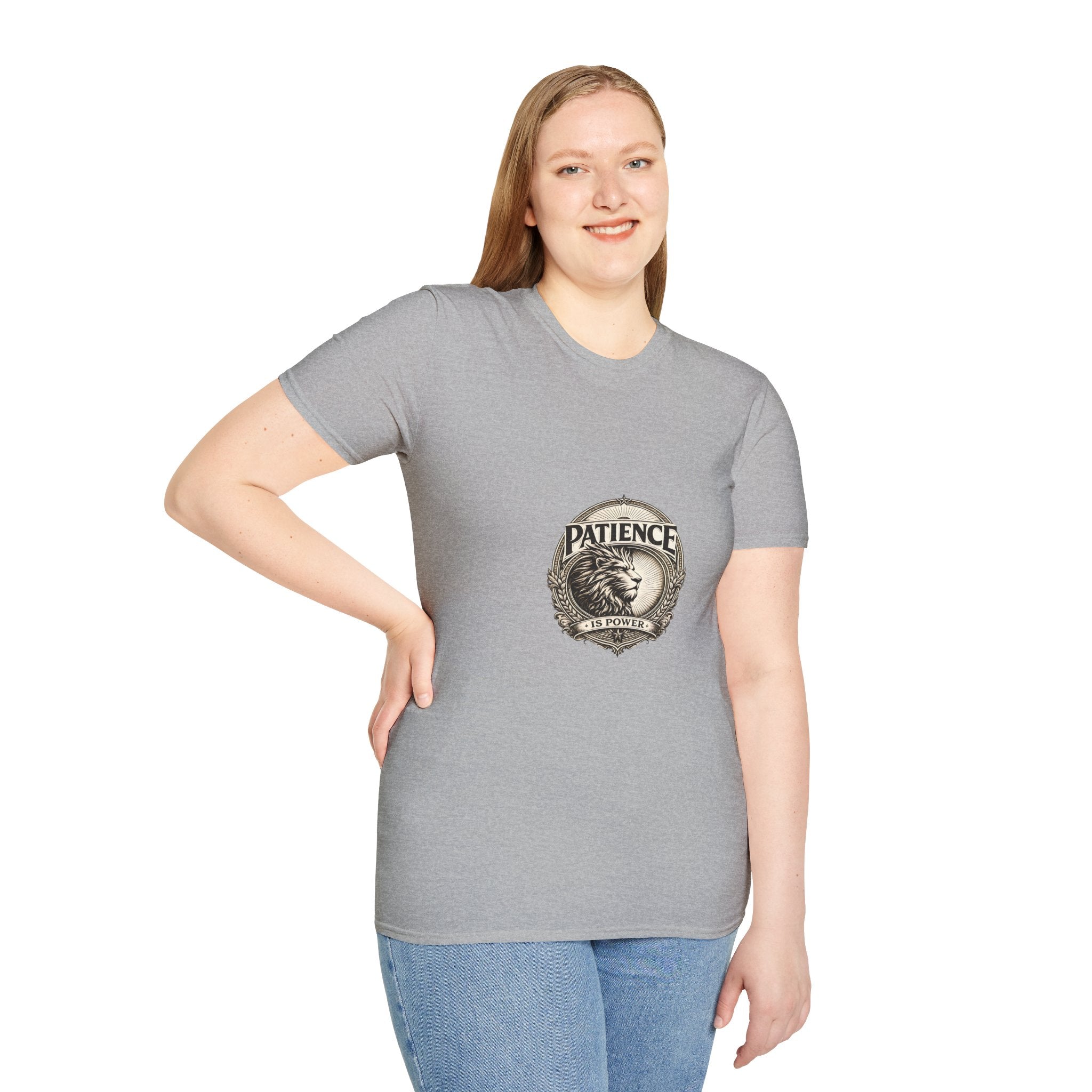 Patience Lion T-Shirt — Vintage Badge Tee with 'Patience' Quote