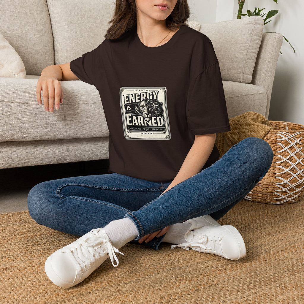 Energy Is Earned Lion T-Shirt — Motivational Vintage Fitness Tee