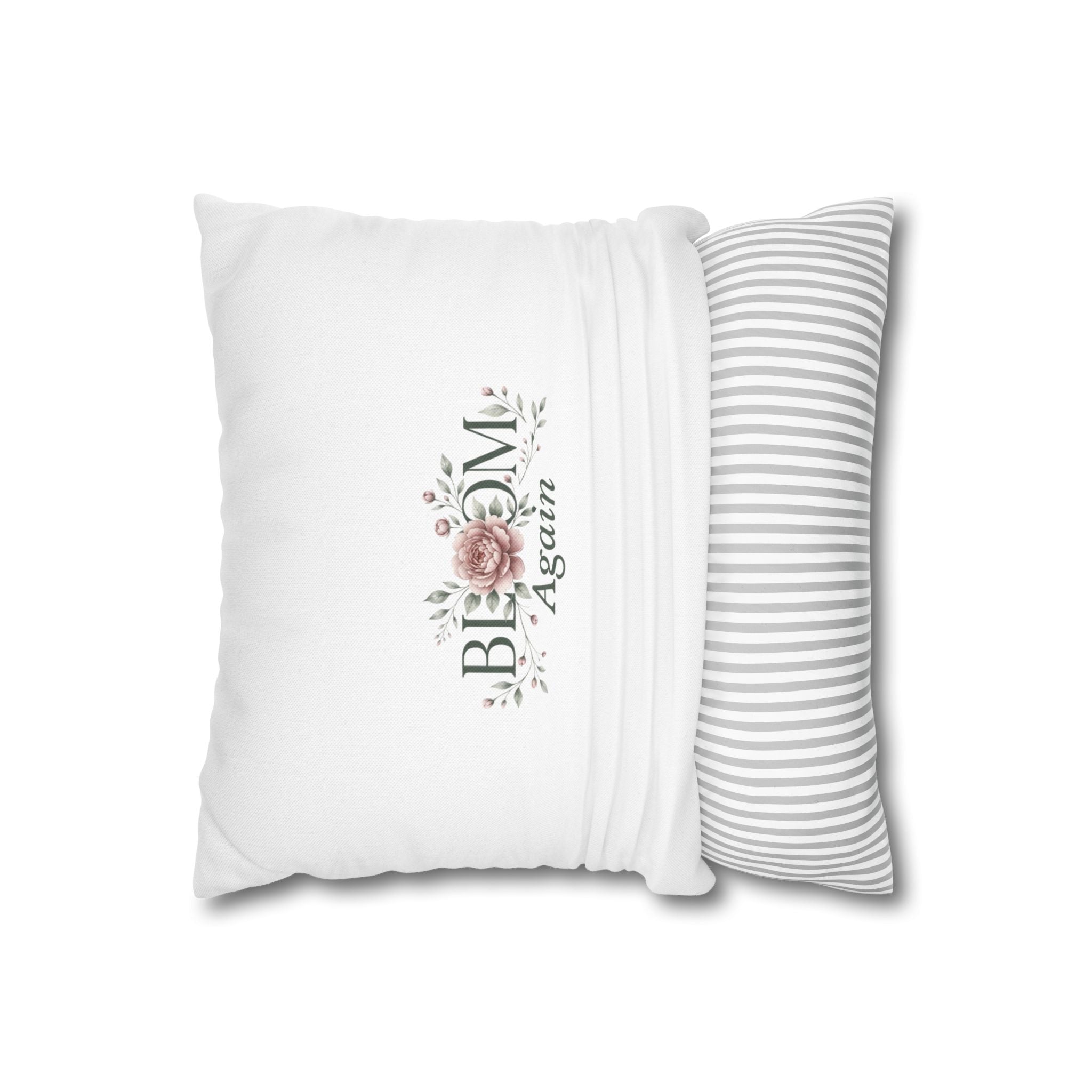 Bloom Again Floral Pillowcase — Square Decorative Throw Pillow Cover