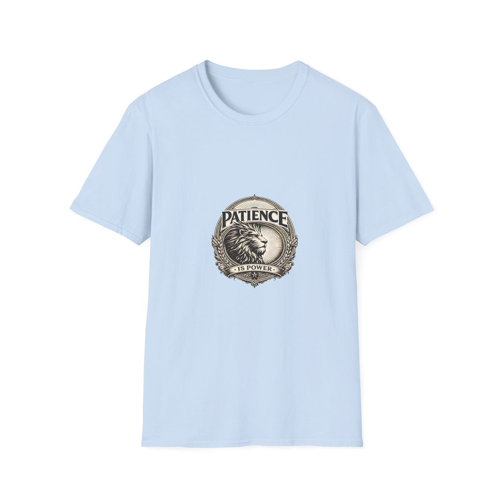 Patience Lion T-Shirt — Vintage Badge Tee with 'Patience' Quote