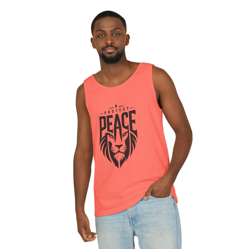 Protect Peace Lion Tank Top — Graphic Lion Shield Spiritual Tee
