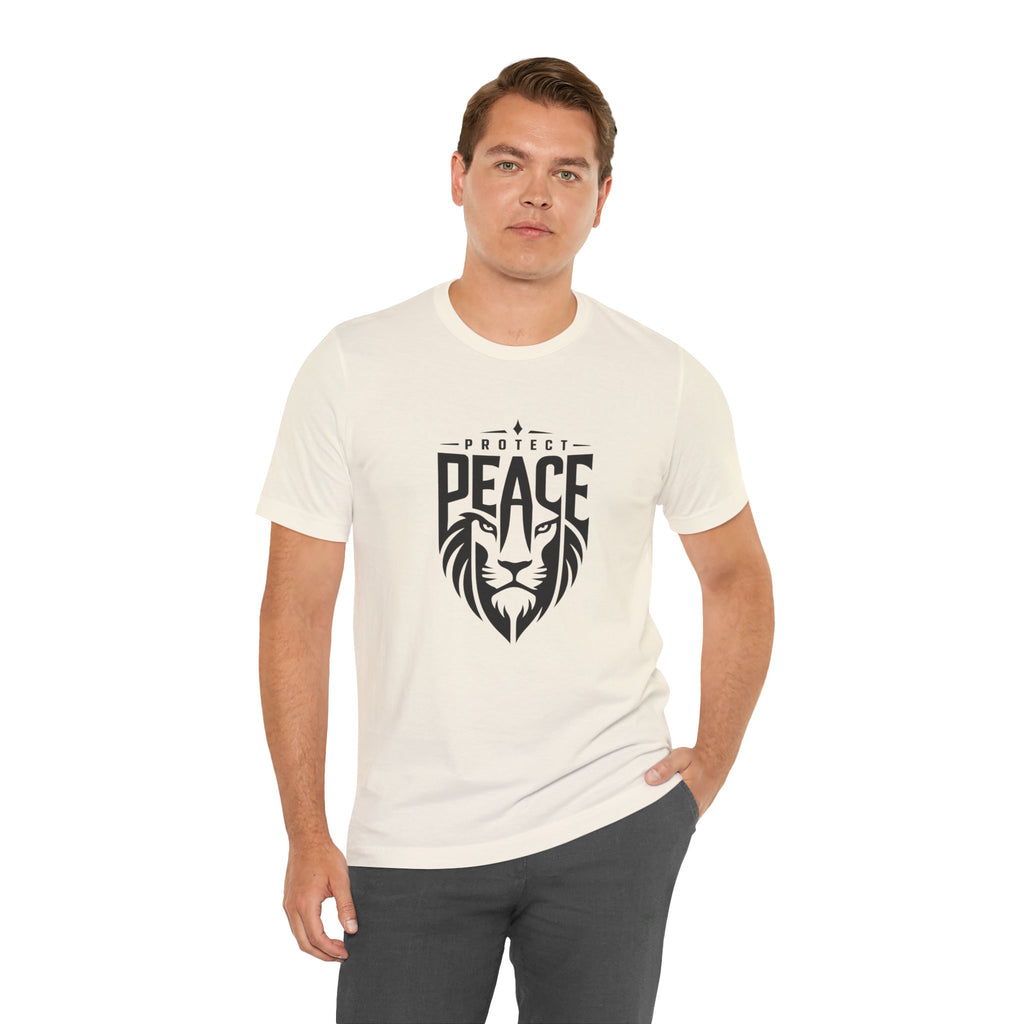 Protect Peace Lion T-Shirt — Graphic Tee with Lion Shield Design