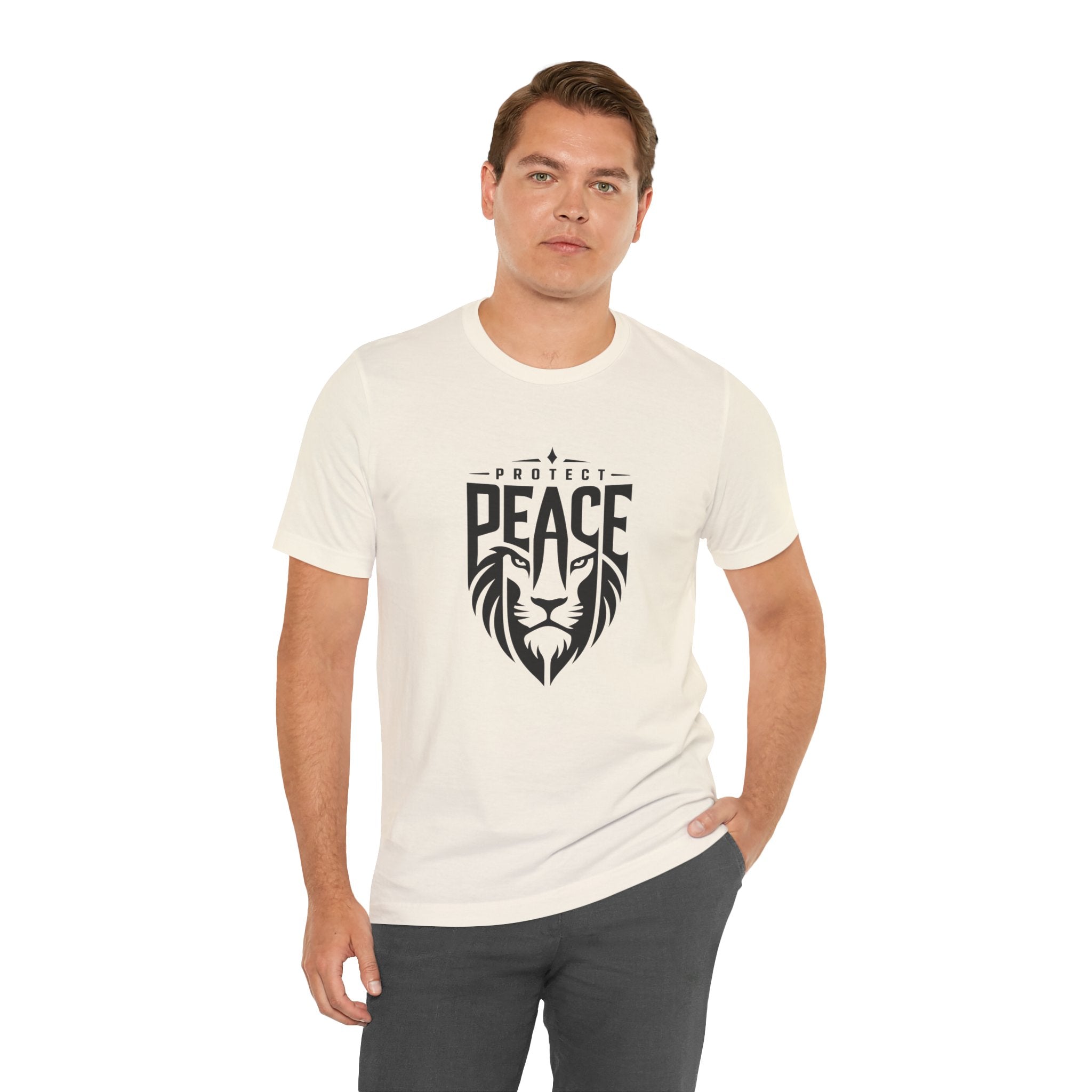 Protect Peace Lion T-Shirt — Graphic Tee with Lion Shield Design