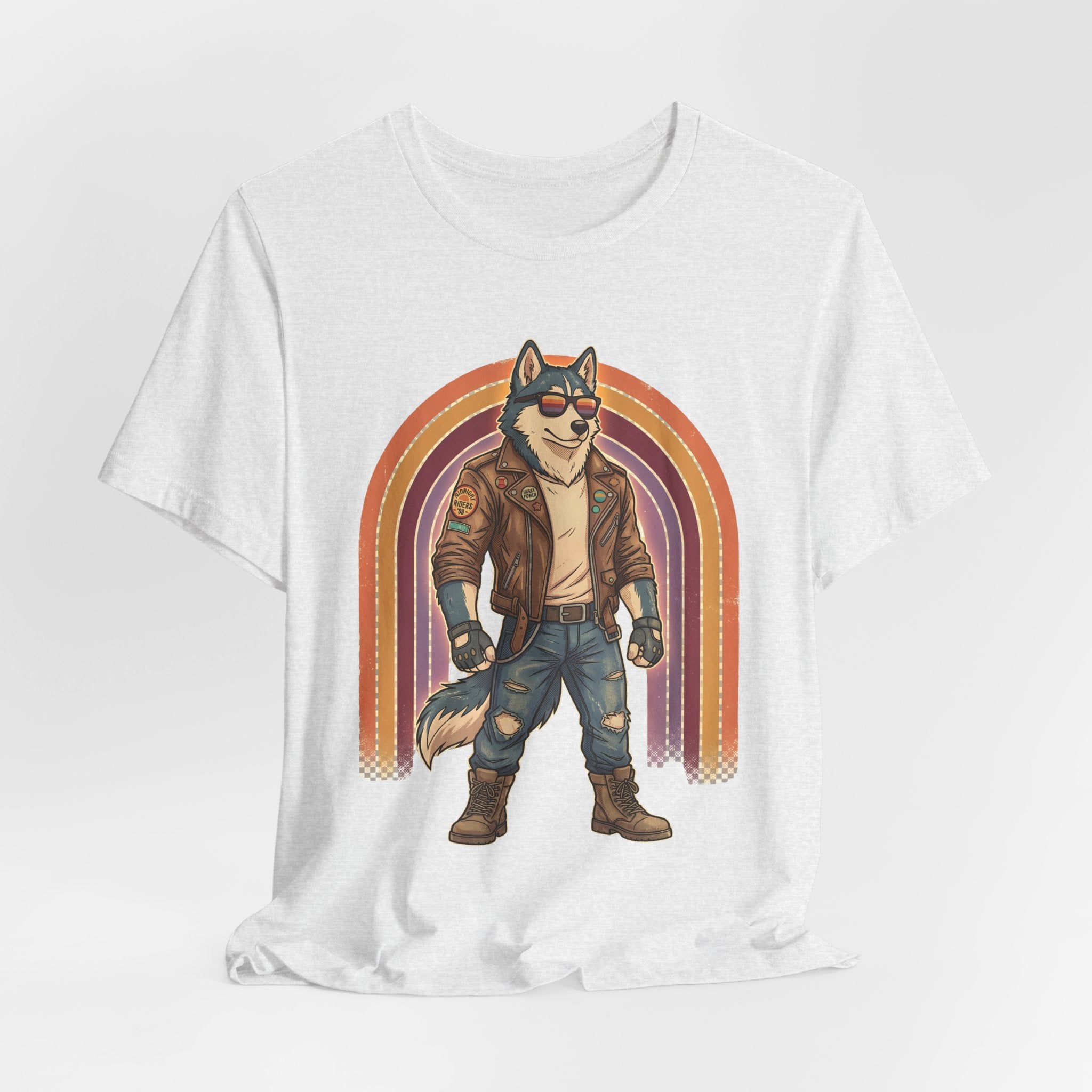 Retro Biker Husky T-Shirt — Cool Dog in Leather Jacket Graphic Tee