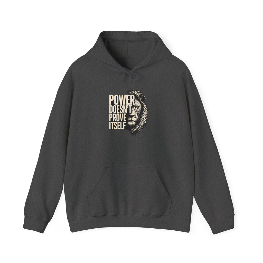 Lion 'Power Doesn't Prove Itself' Hoodie — Inspirational Graphic Sweatshirt