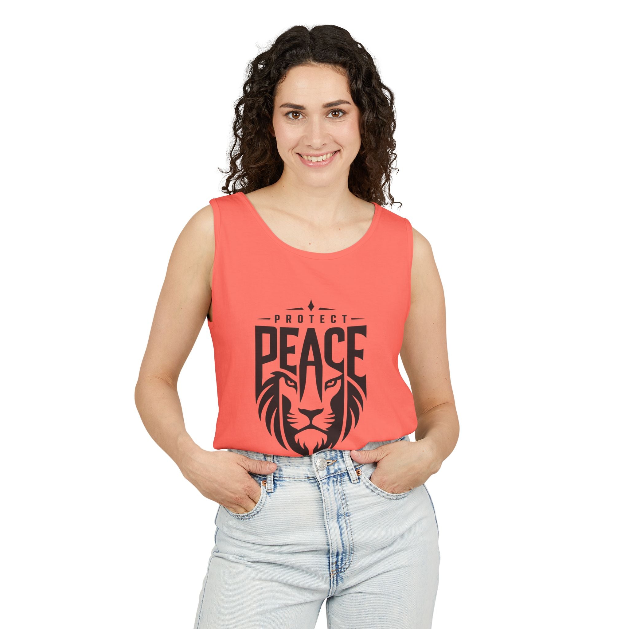 Protect Peace Lion Tank Top — Graphic Lion Shield Spiritual Tee