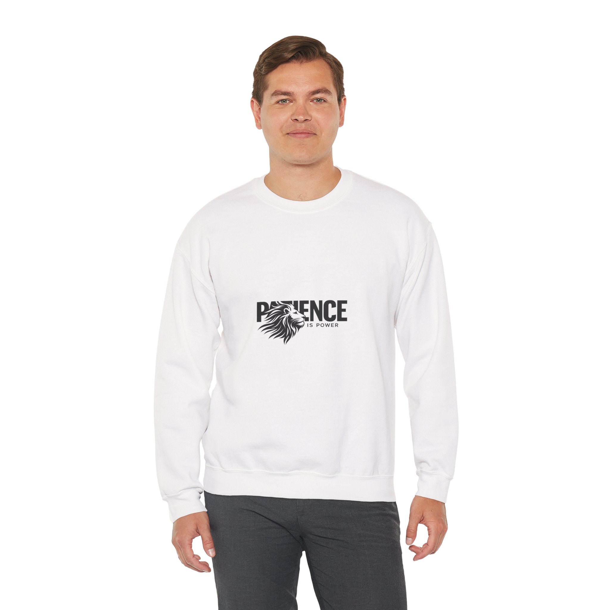 Patience Is Power Crewneck Sweatshirt — Lion Graphic Inspirational Pullover