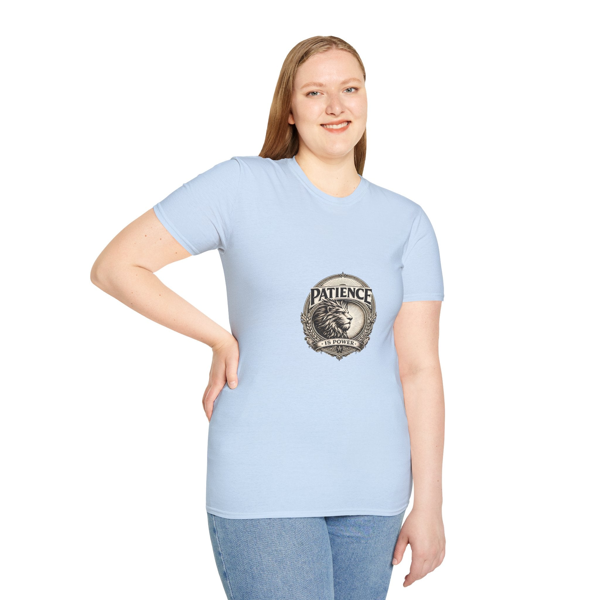 Patience Lion T-Shirt — Vintage Badge Tee with 'Patience' Quote
