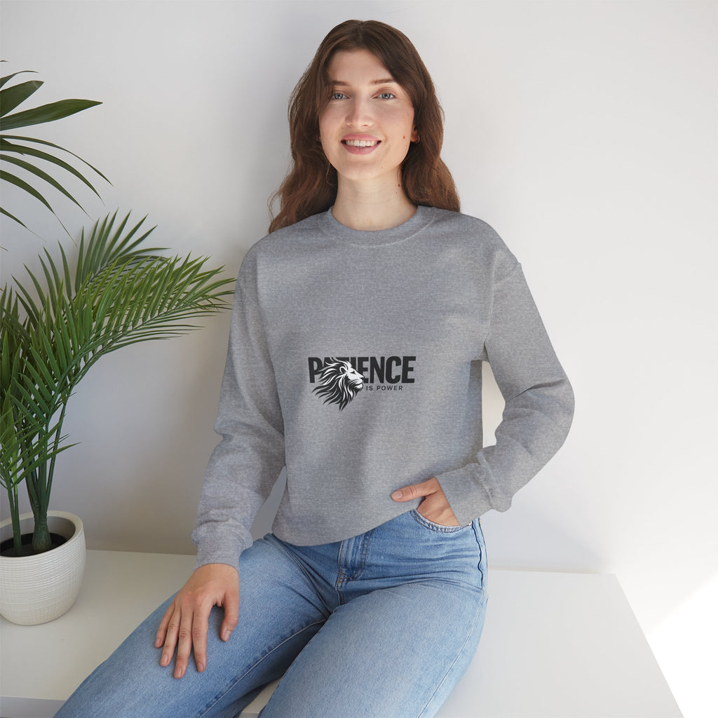 Patience Is Power Crewneck Sweatshirt — Lion Graphic Inspirational Pullover