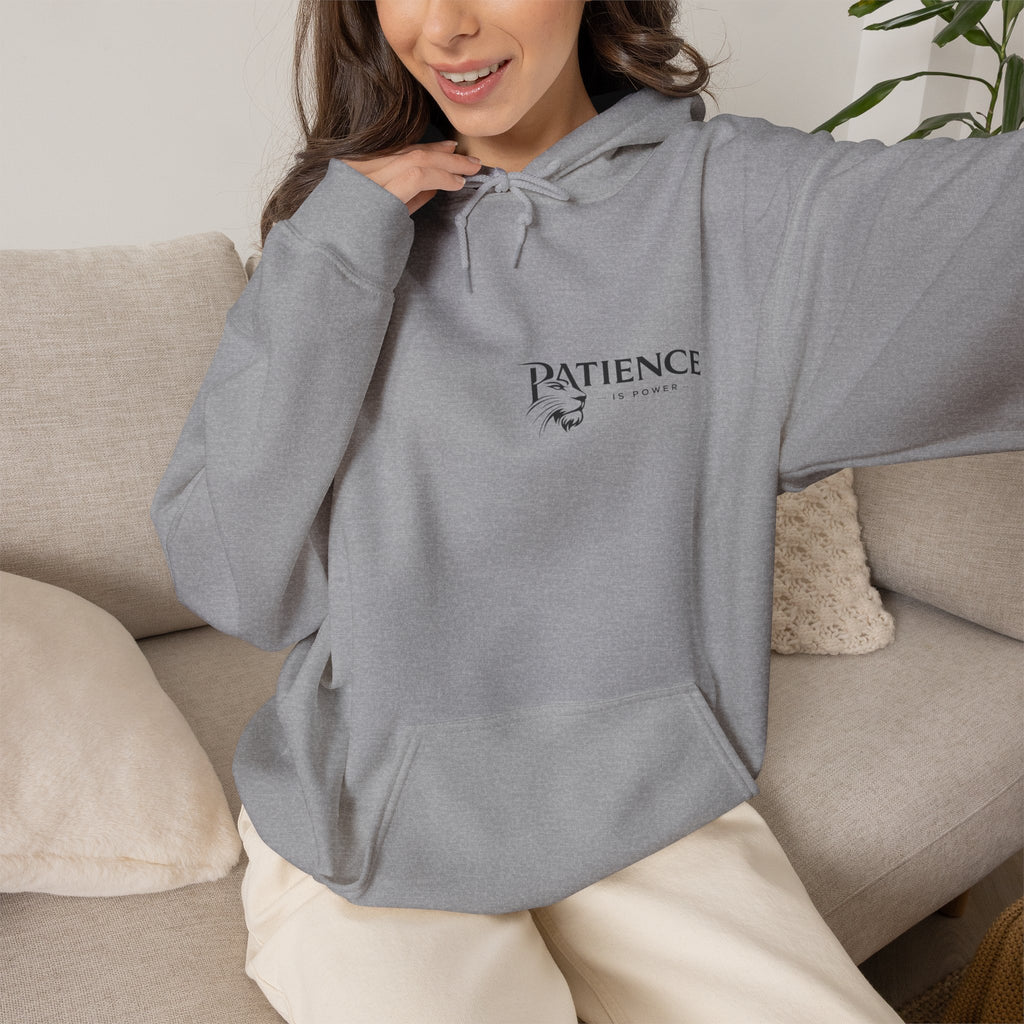 Patience Dove Hoodie — Minimal Inspirational Graphic Hooded Sweatshirt