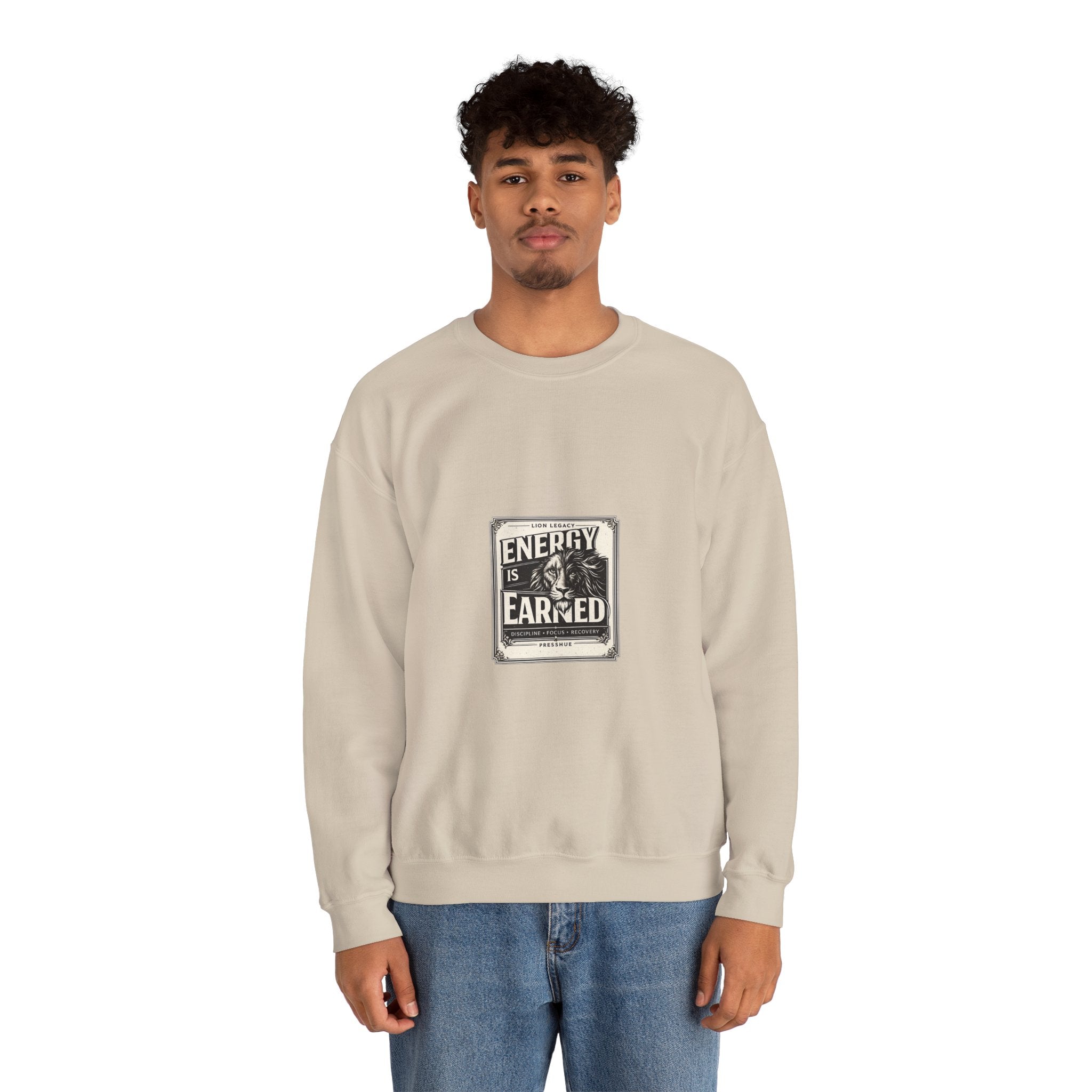 Crewneck Sweatshirt — "Energy Is Earned" Retro Motivational Design