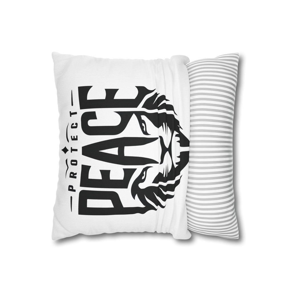Protect Peace Lion Pillowcase — Bold Black & White Decorative Throw Pillow