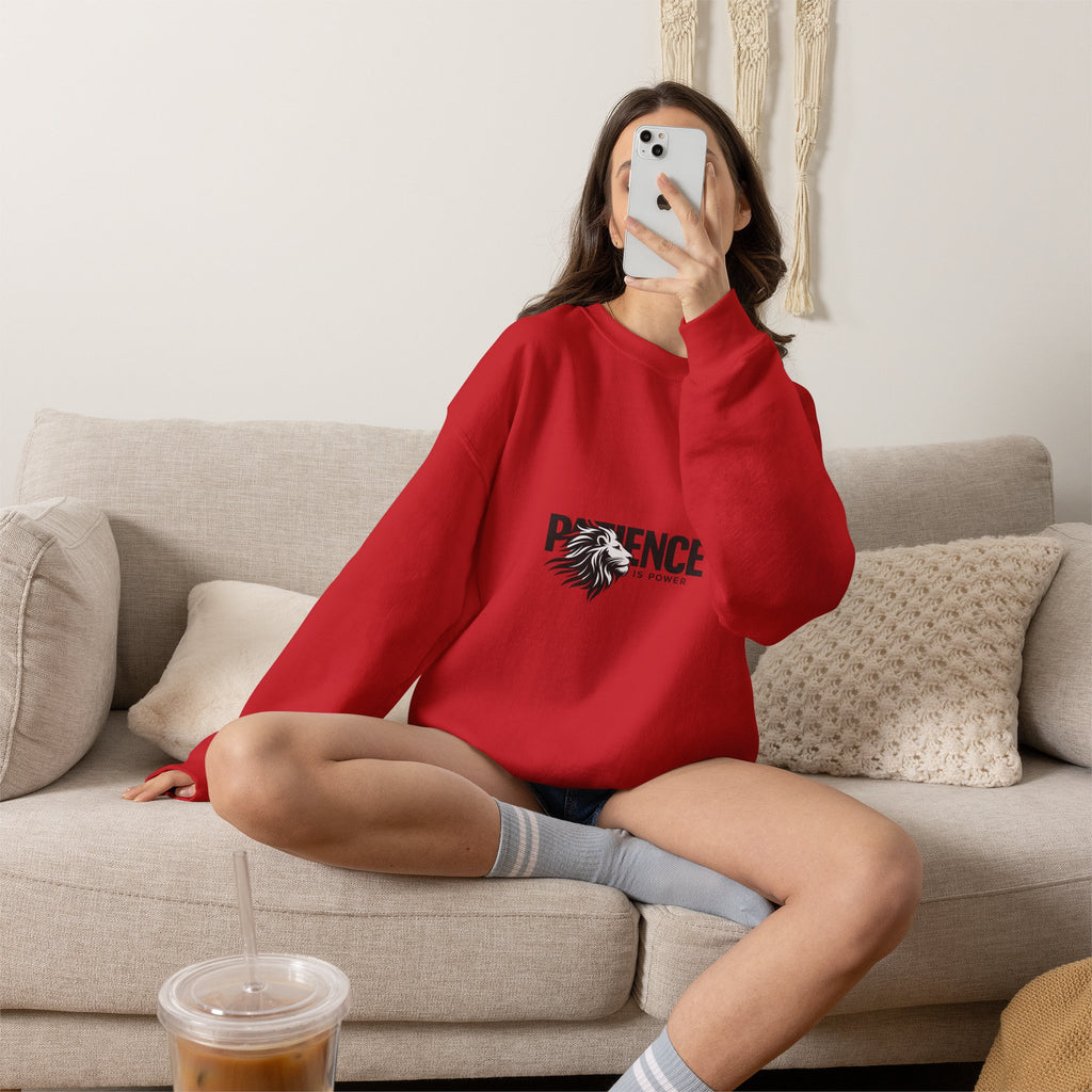 Patience Is Power Crewneck Sweatshirt — Lion Graphic Inspirational Pullover