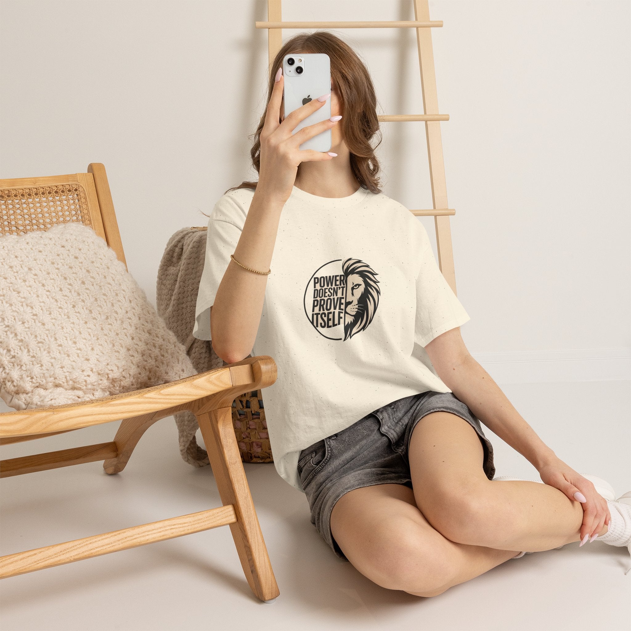 Lion Graphic Tee — "Power Doesn't Prove Itself" Motivational T-Shirt