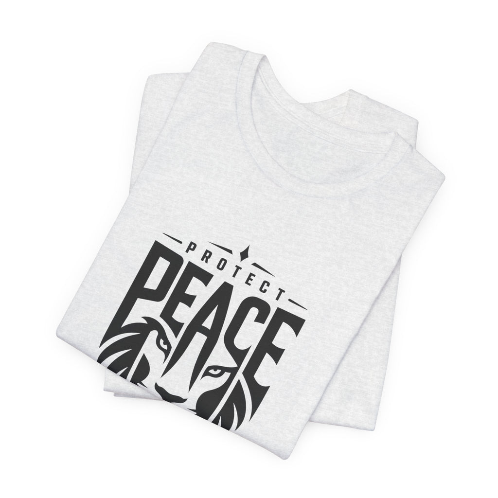 Protect Peace Lion T-Shirt — Graphic Tee with Lion Shield Design