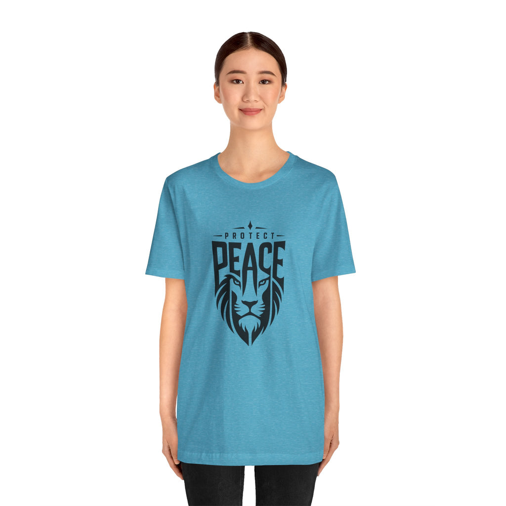 Protect Peace Lion T-Shirt — Graphic Tee with Lion Shield Design