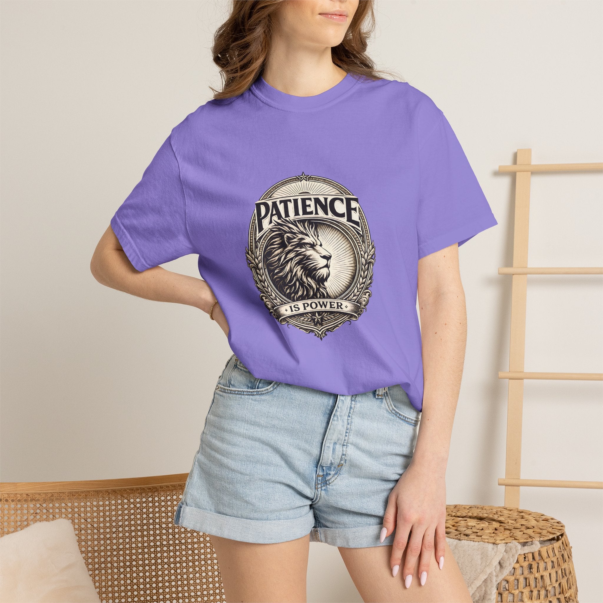 Patience Is Power Lion T-Shirt — Inspirational Vintage Crest Tee