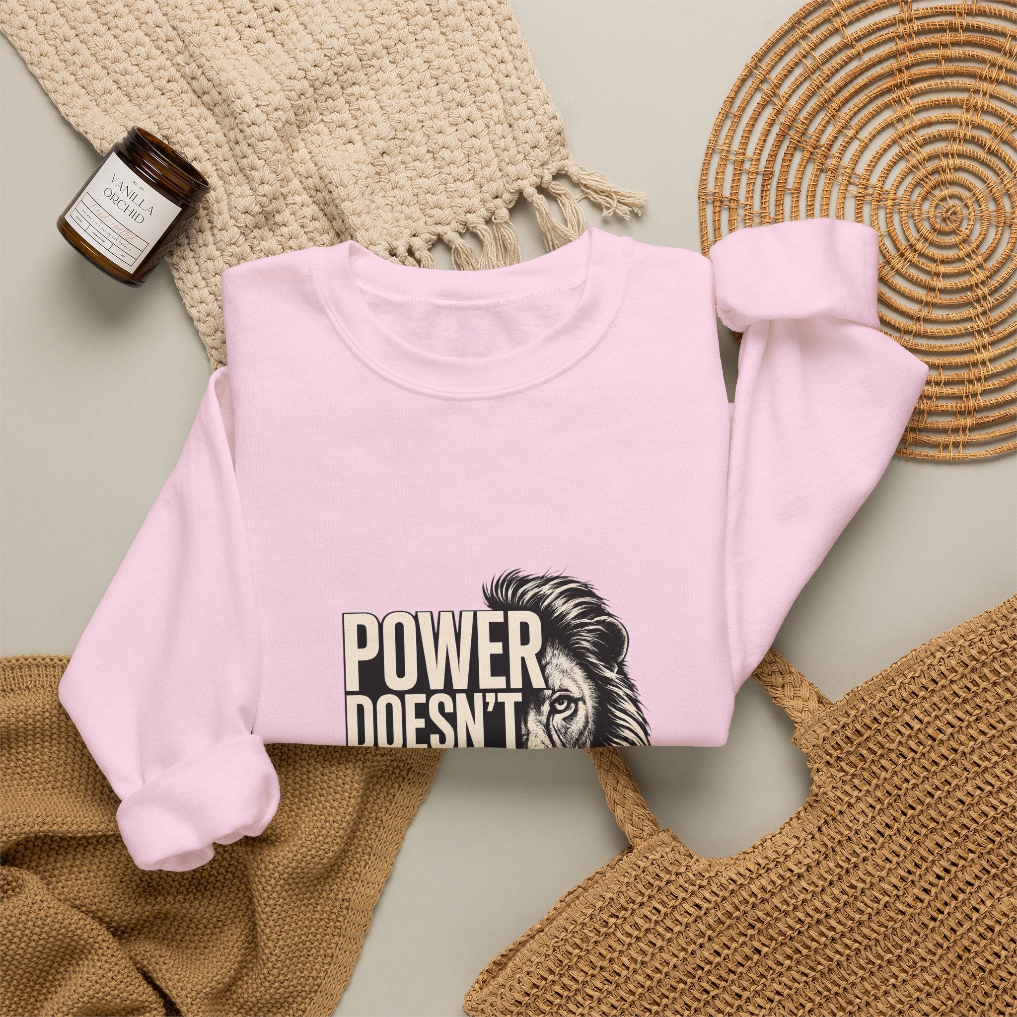 Crewneck Sweatshirt - "Power Doesn't Prove Itself" Lion Graphic