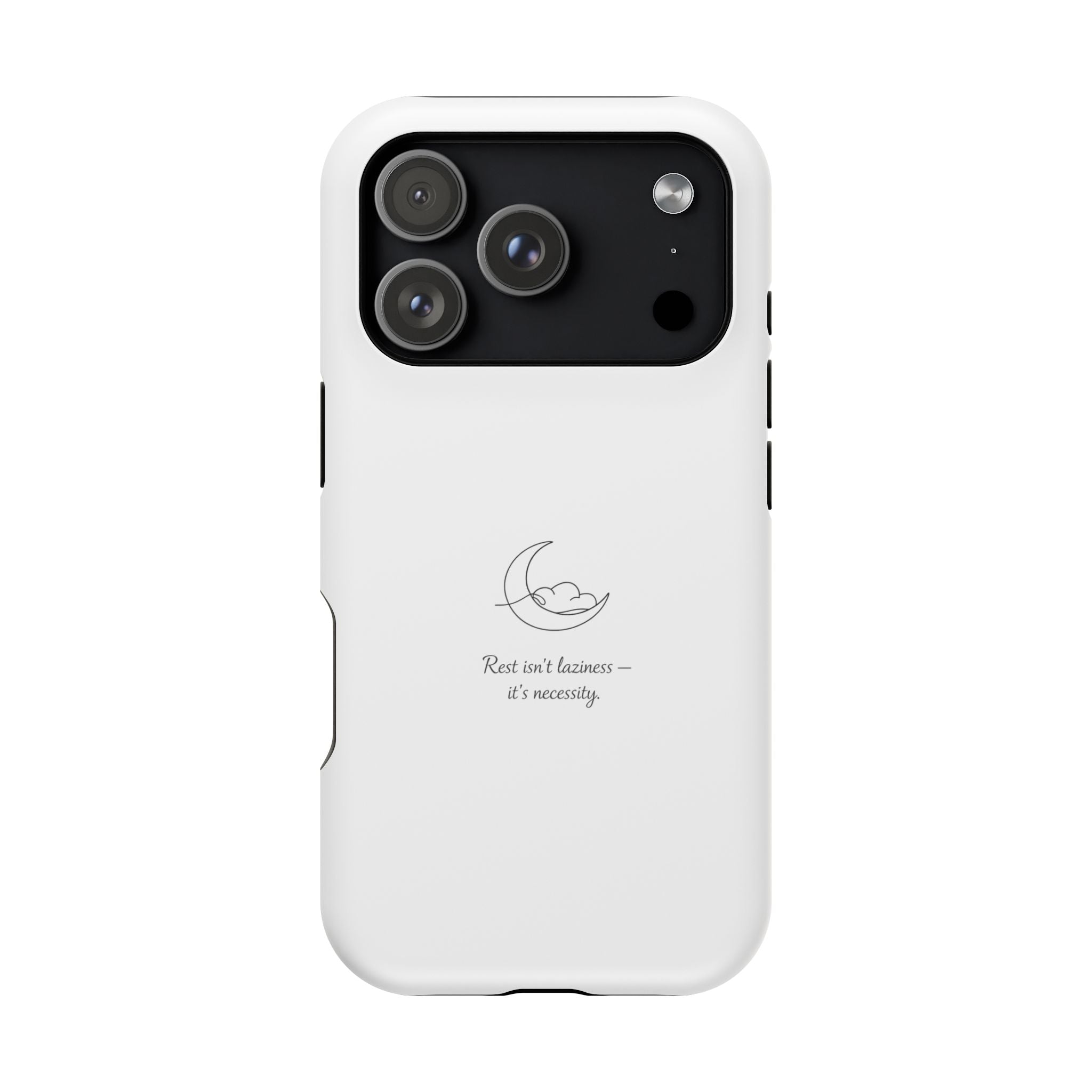 Magnetic Impact-Resistant Phone Case — Minimal Moon & 'Rest ain't business — it's serenity' Design