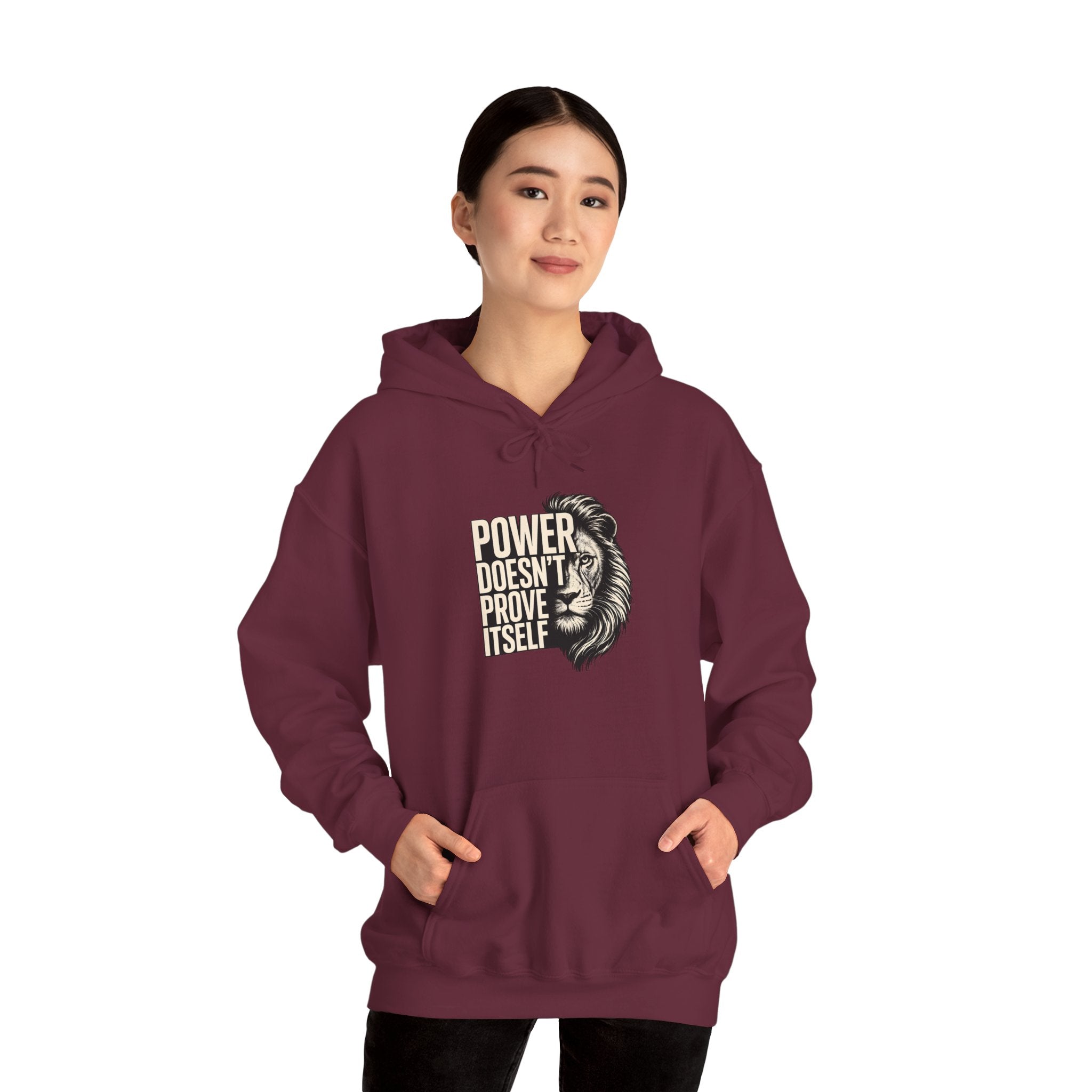 Lion 'Power Doesn't Prove Itself' Hoodie — Inspirational Graphic Sweatshirt