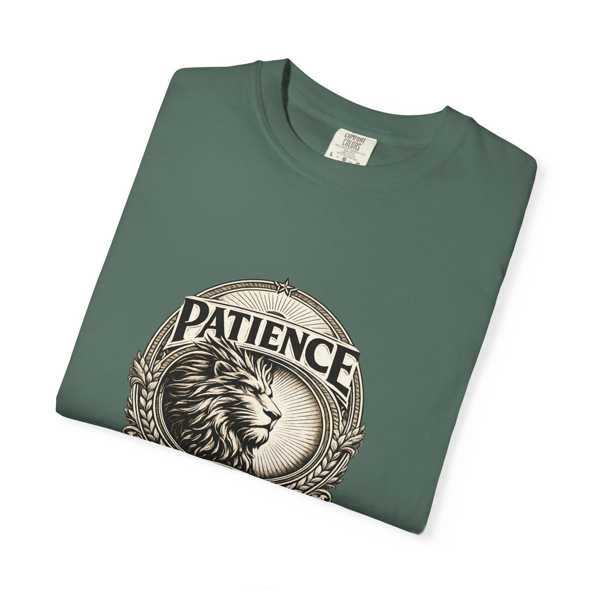 Patience Is Power Lion T-Shirt — Inspirational Vintage Crest Tee
