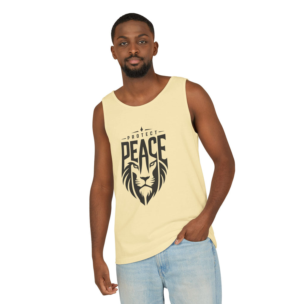 Protect Peace Lion Tank Top — Graphic Lion Shield Spiritual Tee