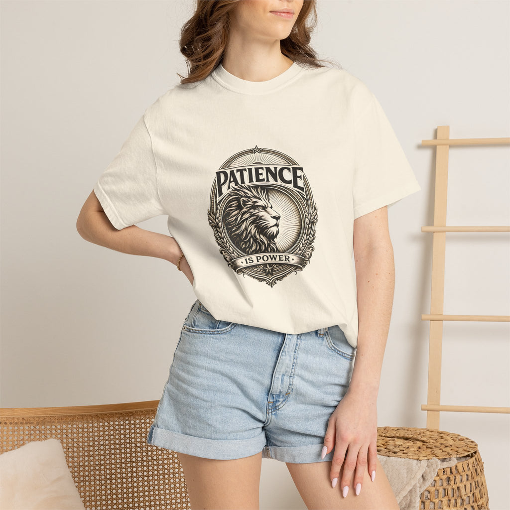 Patience Is Power Lion T-Shirt — Inspirational Vintage Crest Tee