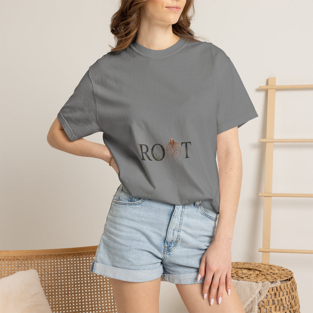 Root Floral Graphic T-Shirt — 'ROOT' Botanical Typography Tee