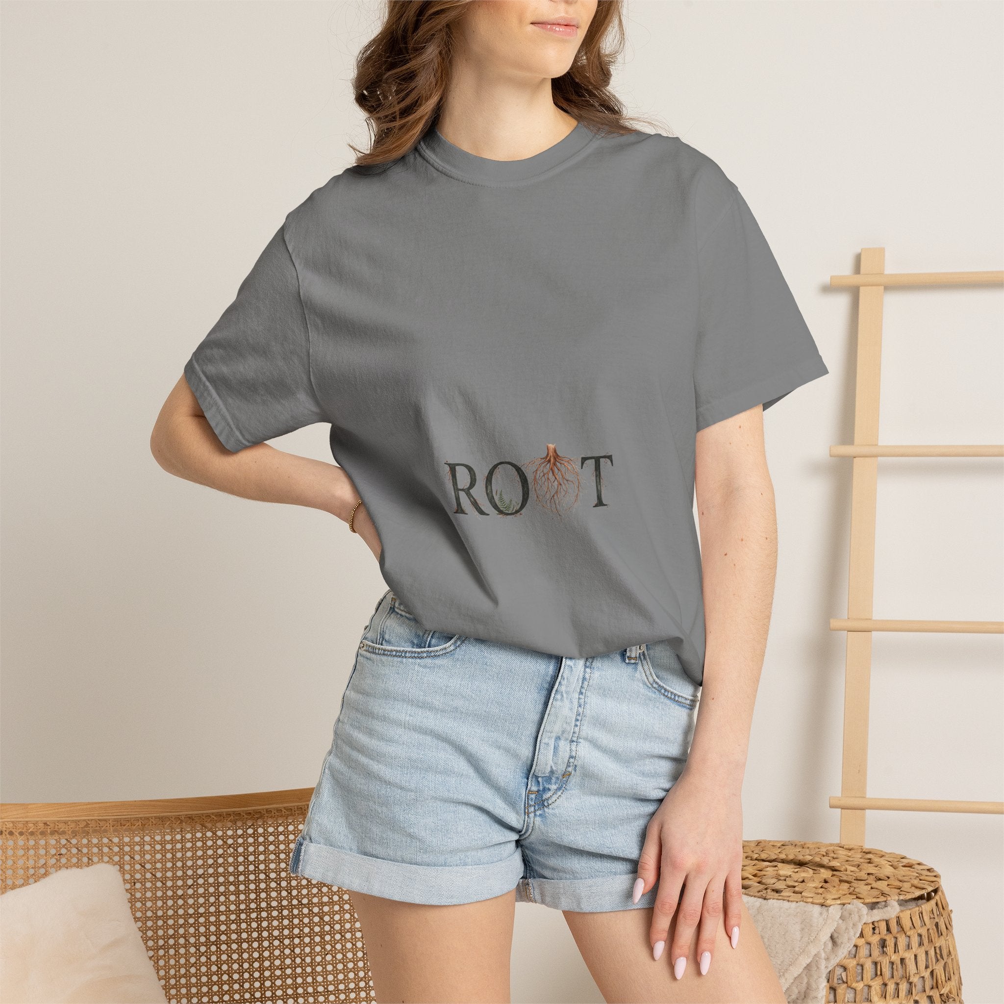 Root Floral Graphic T-Shirt — 'ROOT' Botanical Typography Tee