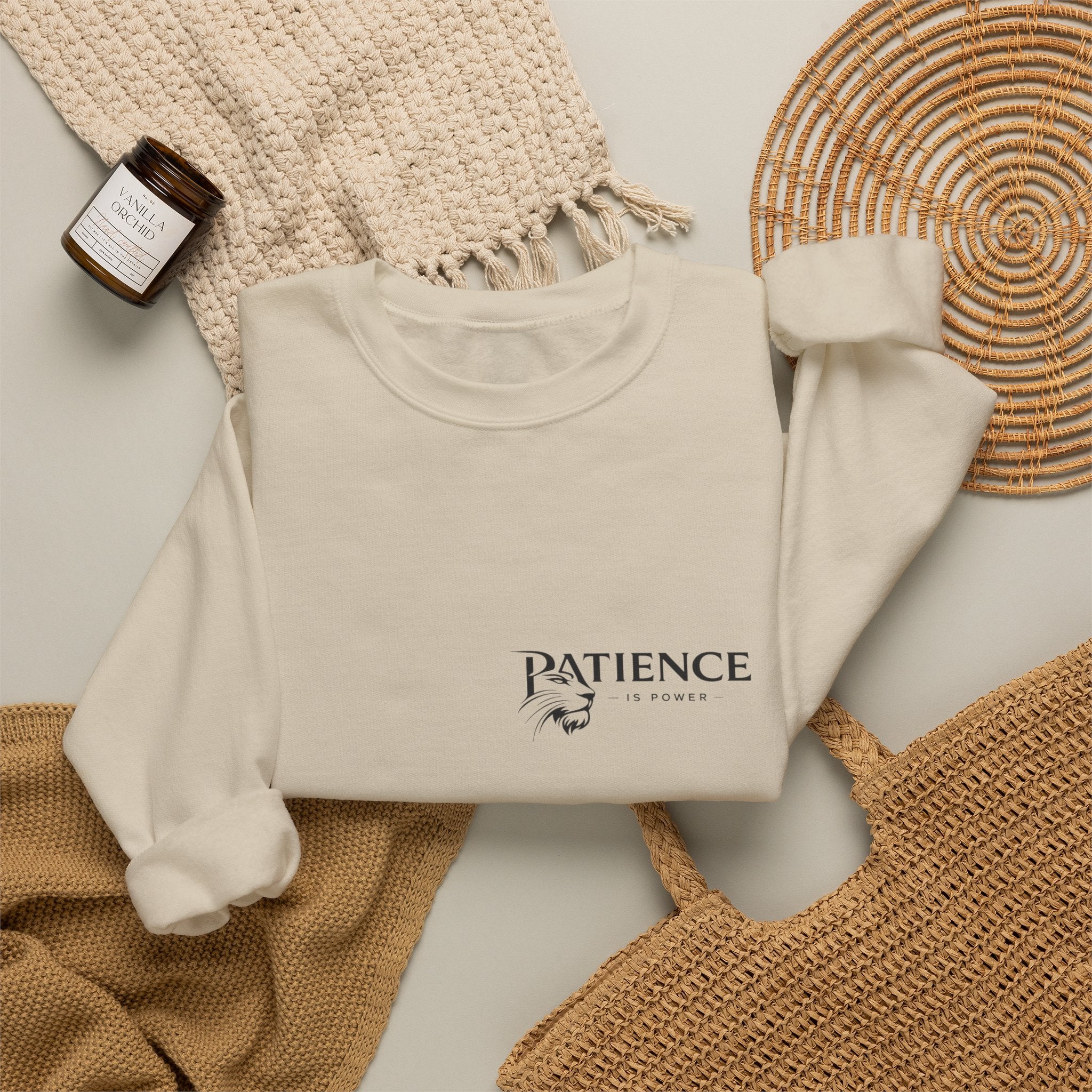 Patience Crewneck Sweatshirt — Minimalist Script Logo Pullover