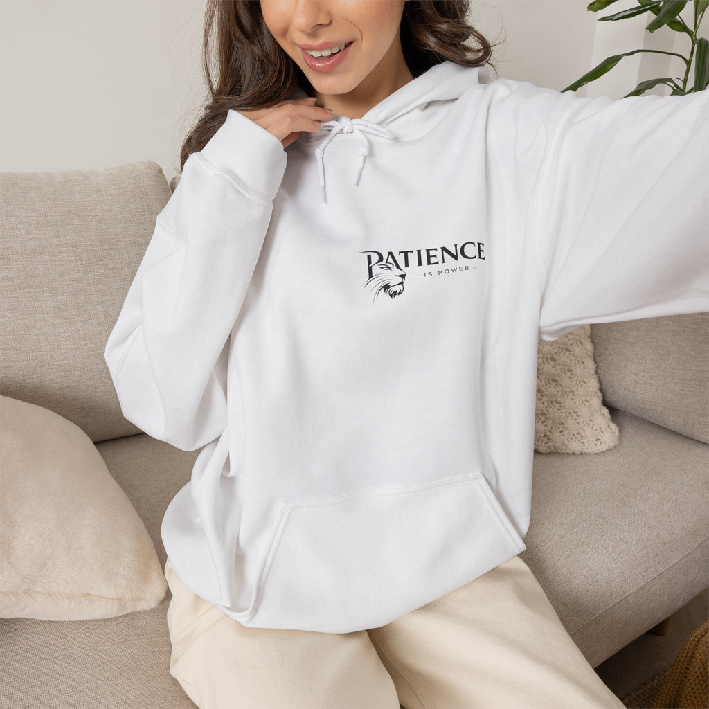 Patience Dove Hoodie — Minimal Inspirational Graphic Hooded Sweatshirt