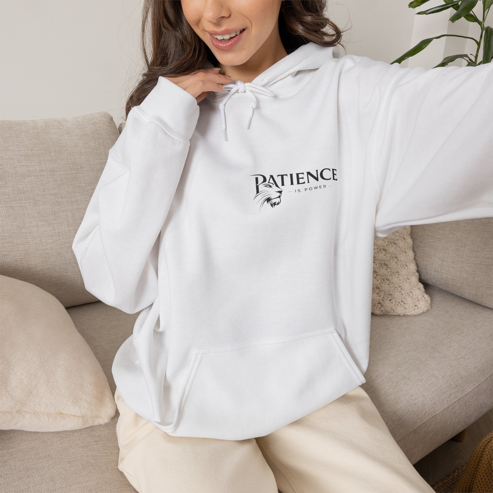 Patience Dove Hoodie — Minimal Inspirational Graphic Hooded Sweatshirt