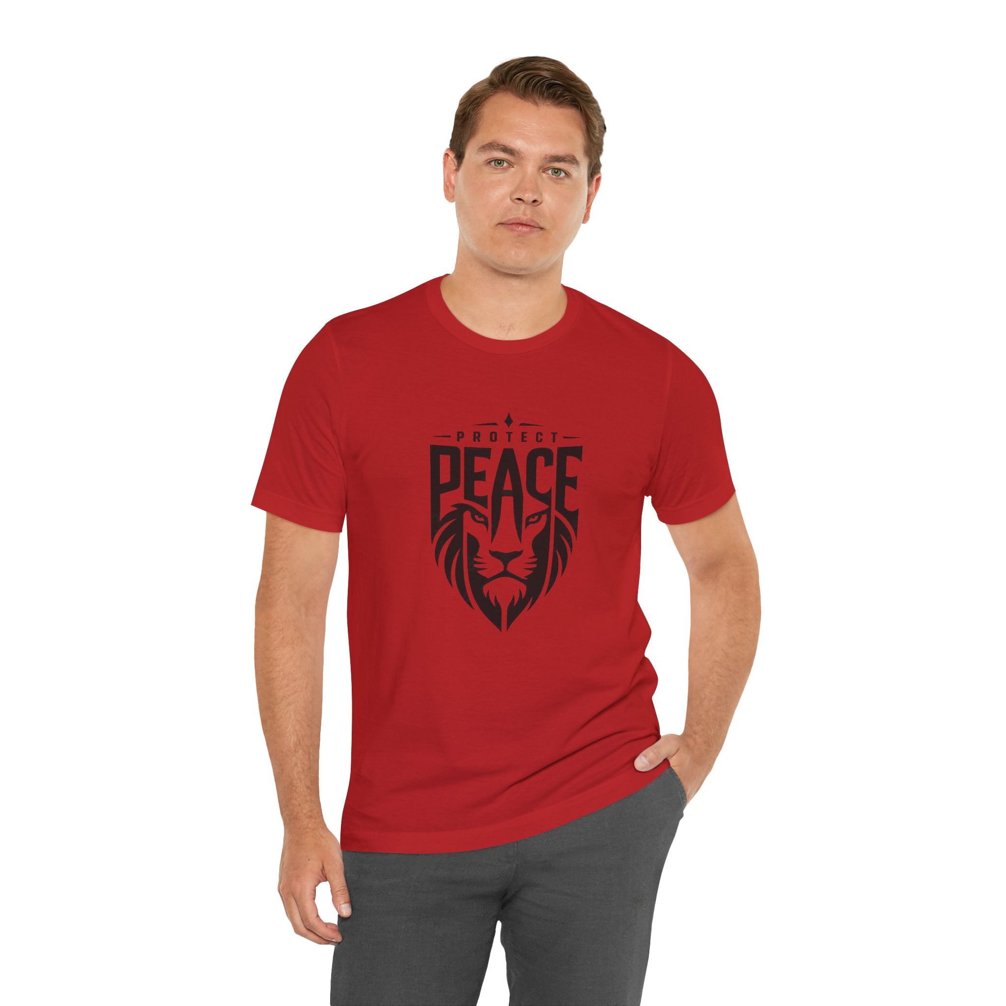 Protect Peace Lion T-Shirt — Graphic Tee with Lion Shield Design