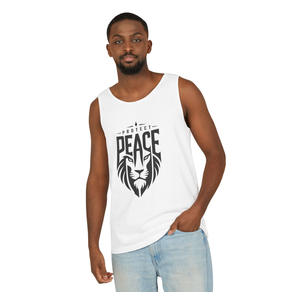 Protect Peace Lion Tank Top — Graphic Lion Shield Spiritual Tee