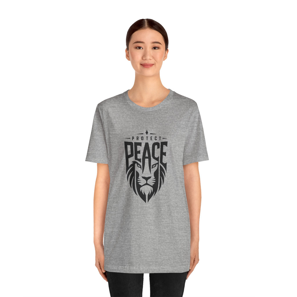 Protect Peace Lion T-Shirt — Graphic Tee with Lion Shield Design