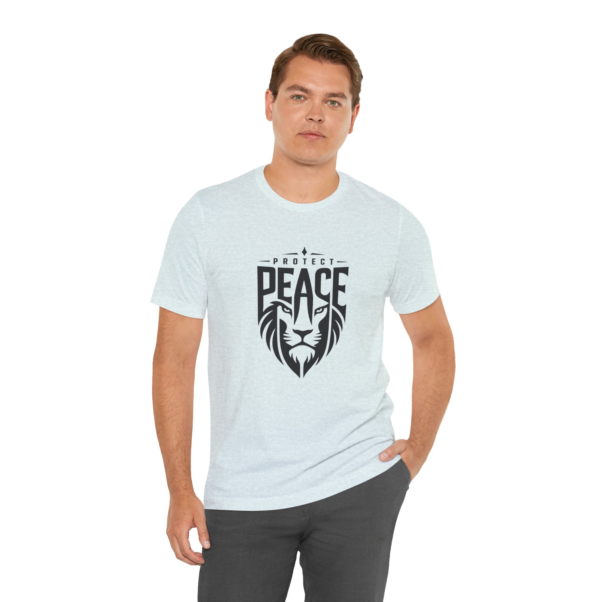 Protect Peace Lion T-Shirt — Graphic Tee with Lion Shield Design