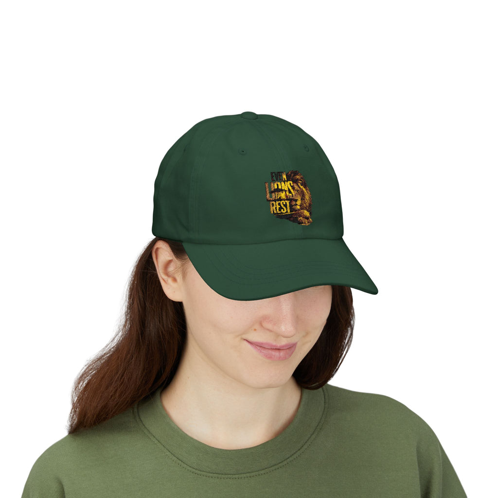 Lion Graphic Dad Cap — "Ever Lifts Rest" Embroidered Baseball Hat
