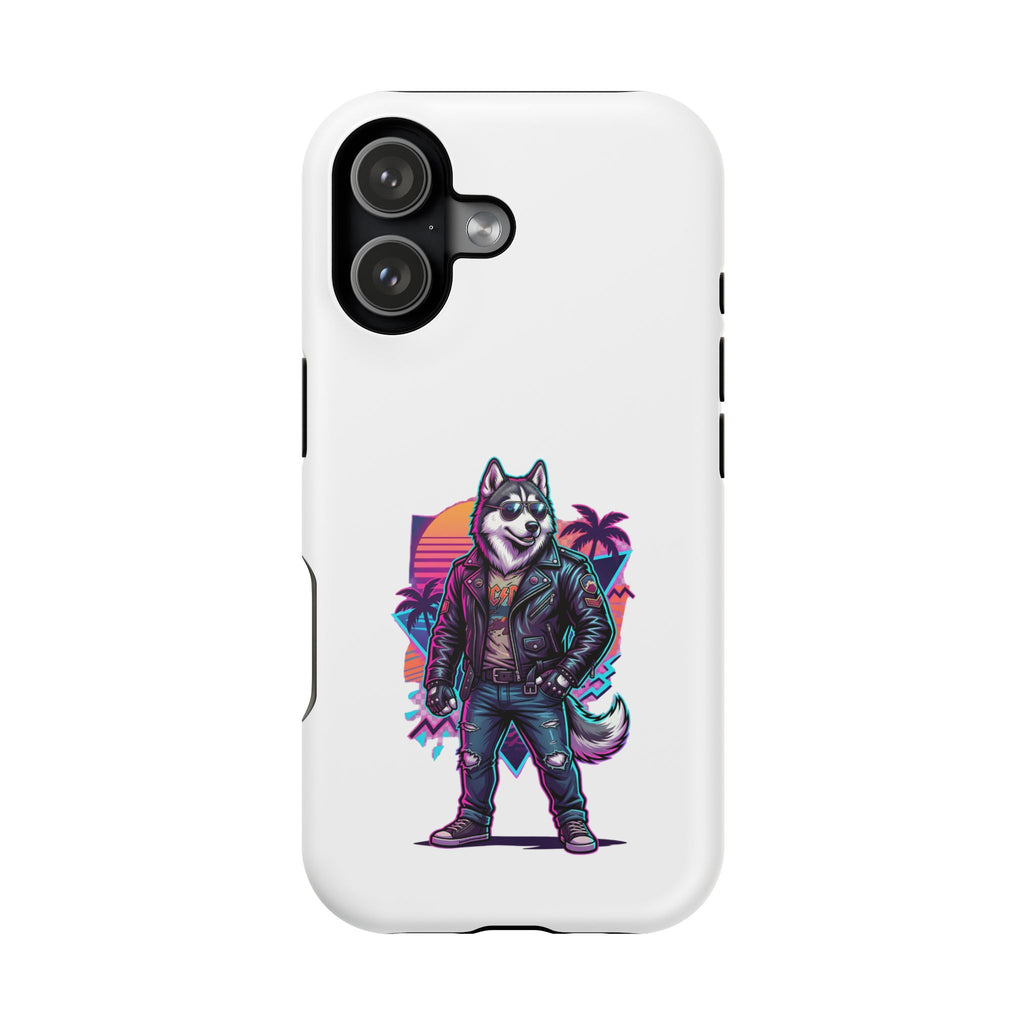 Husky Biker Phone Case — Retro Neon Motorcycle Jacket Magnetic Impact-Resistant Case