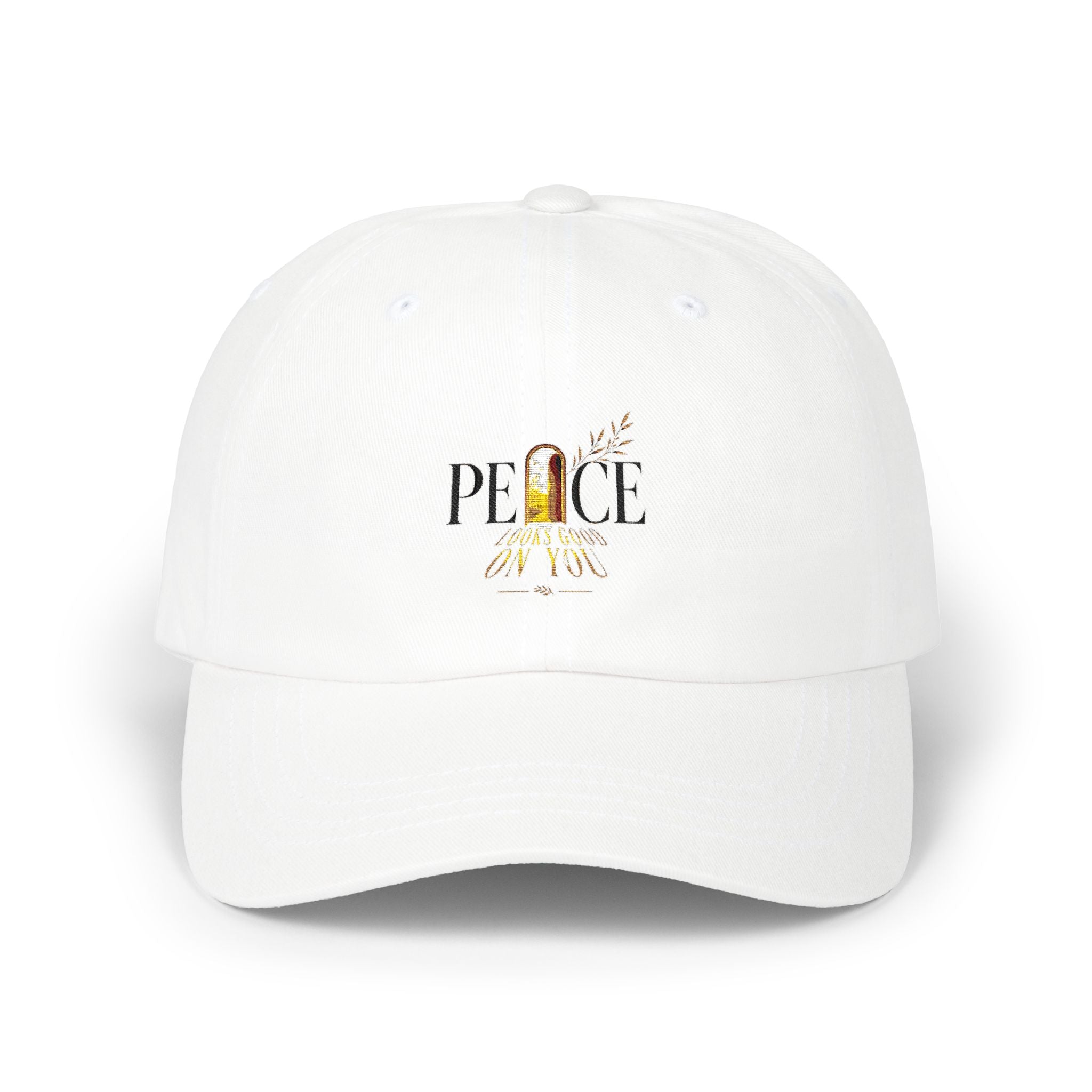 Peace Sunrise Dad Cap – Minimalist White Embroidered Hat