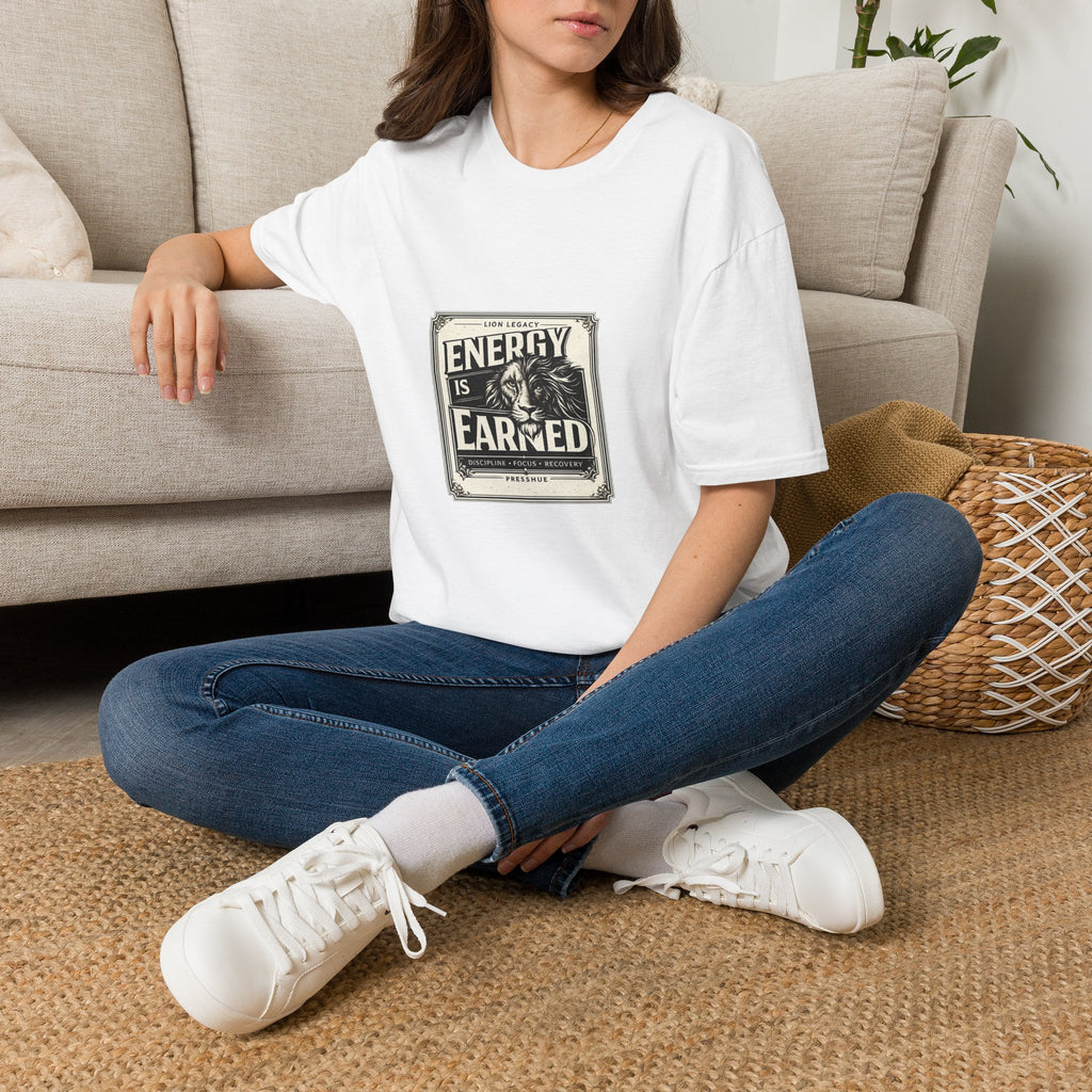 Energy Is Earned Lion T-Shirt — Motivational Vintage Fitness Tee