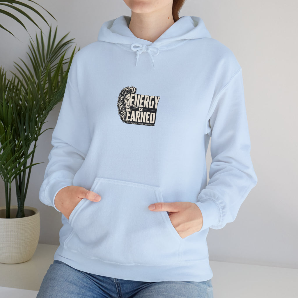 Energy Earned Hoodie — Workout Motivation Chest Logo