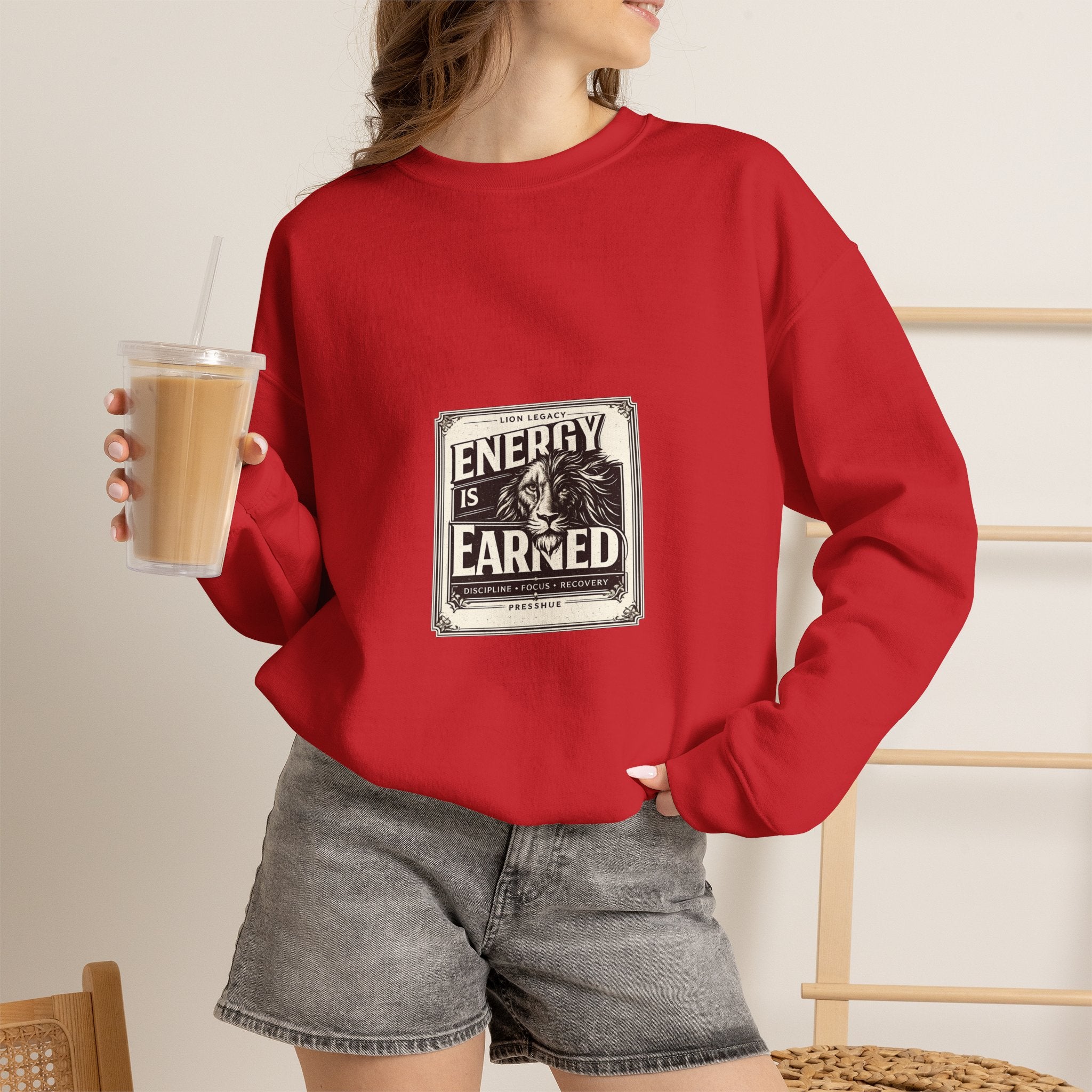 Crewneck Sweatshirt — "Energy Is Earned" Retro Motivational Design