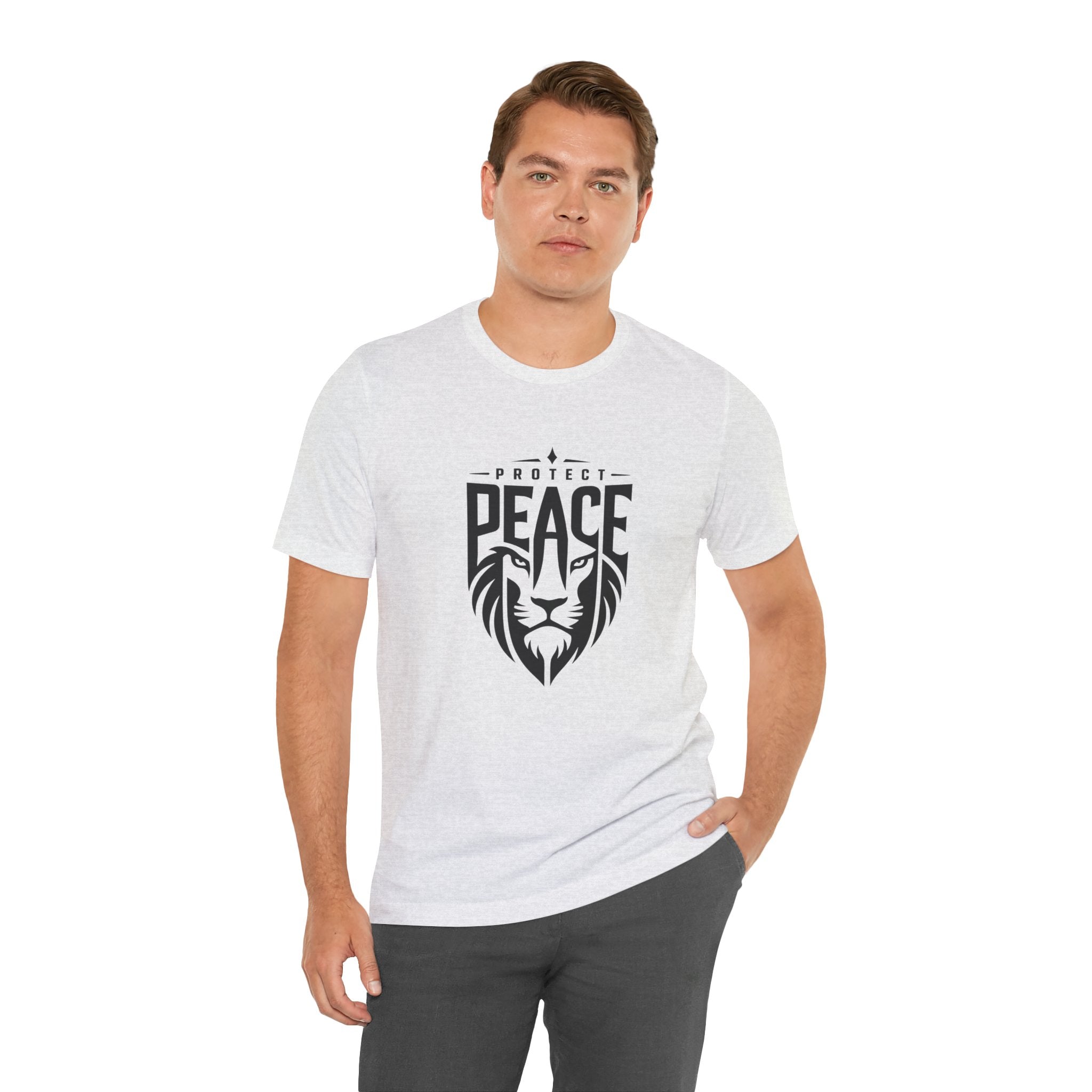 Protect Peace Lion T-Shirt — Graphic Tee with Lion Shield Design