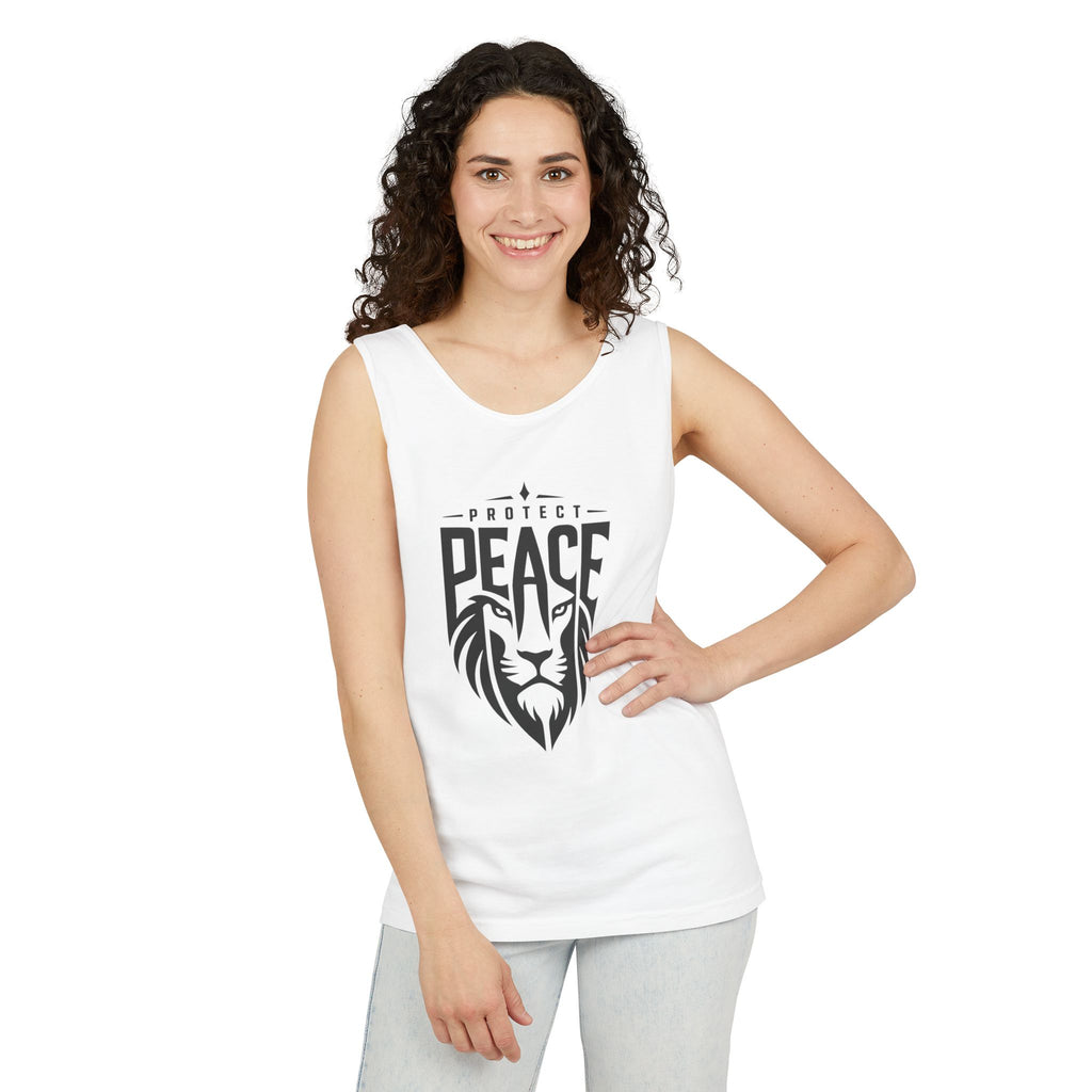 Protect Peace Lion Tank Top — Graphic Lion Shield Spiritual Tee