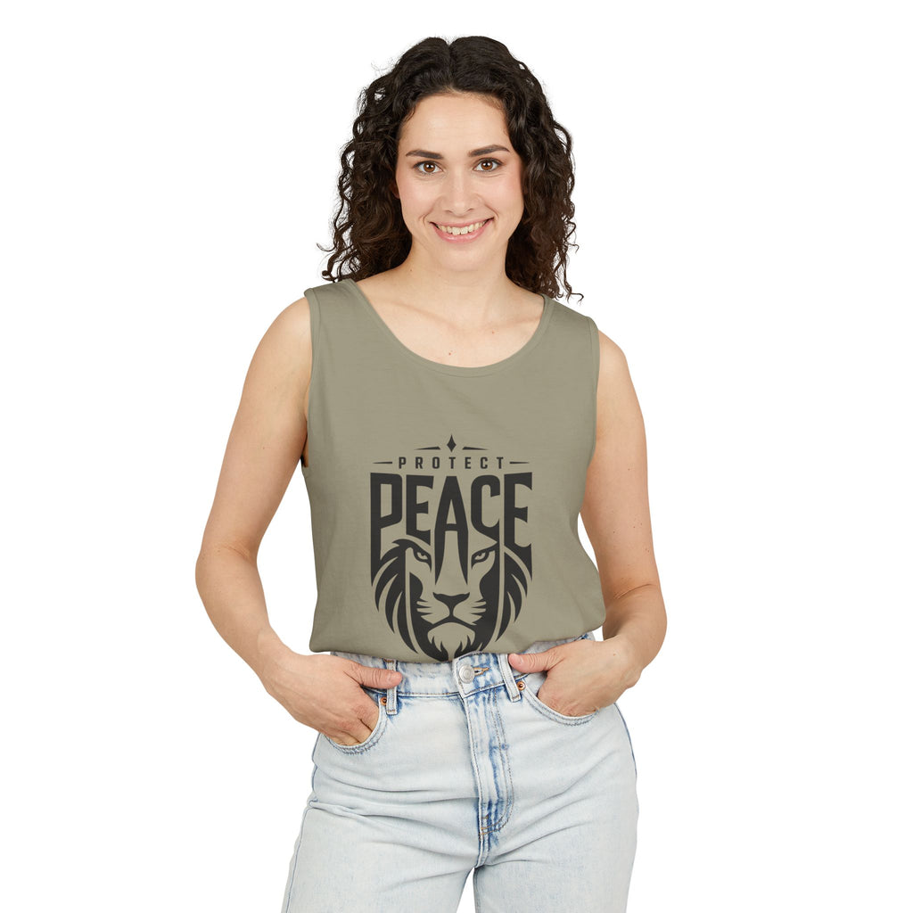 Protect Peace Lion Tank Top — Graphic Lion Shield Spiritual Tee