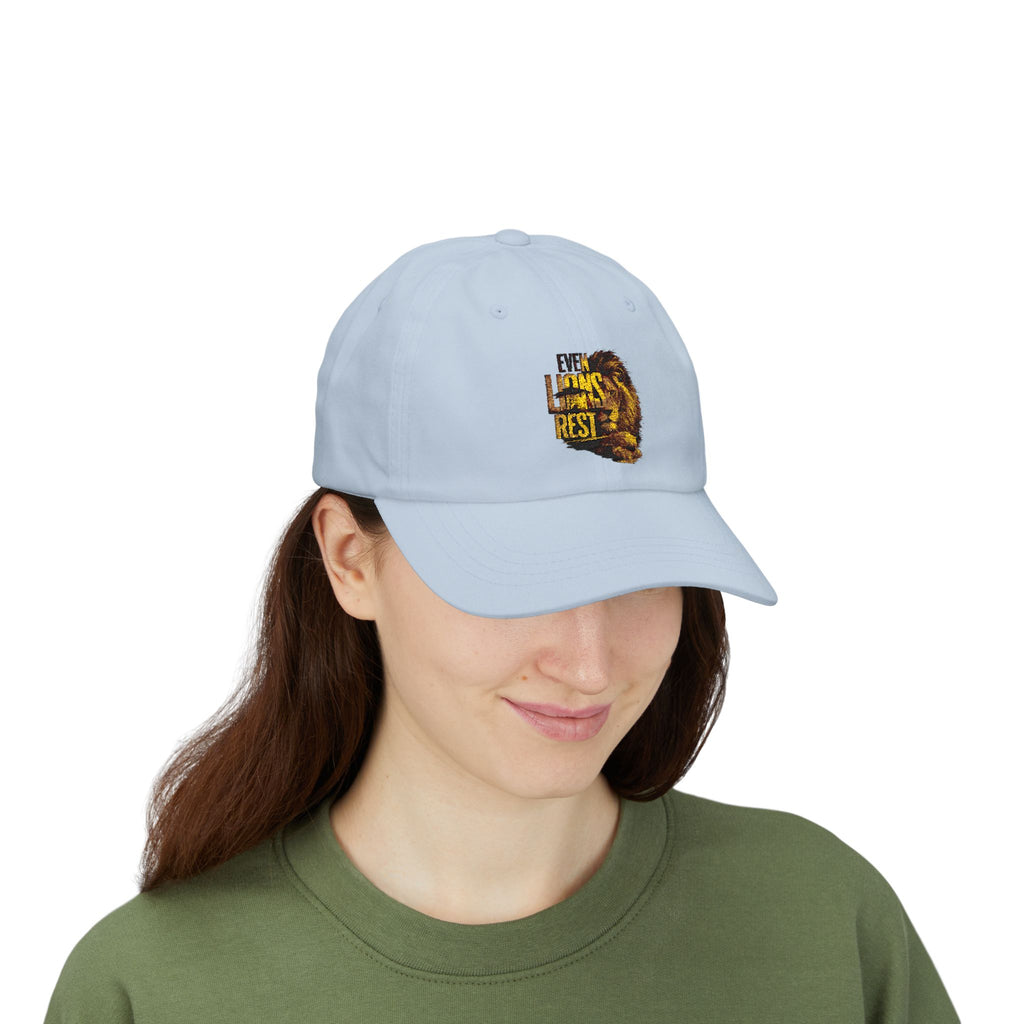Lion Graphic Dad Cap — "Ever Lifts Rest" Embroidered Baseball Hat