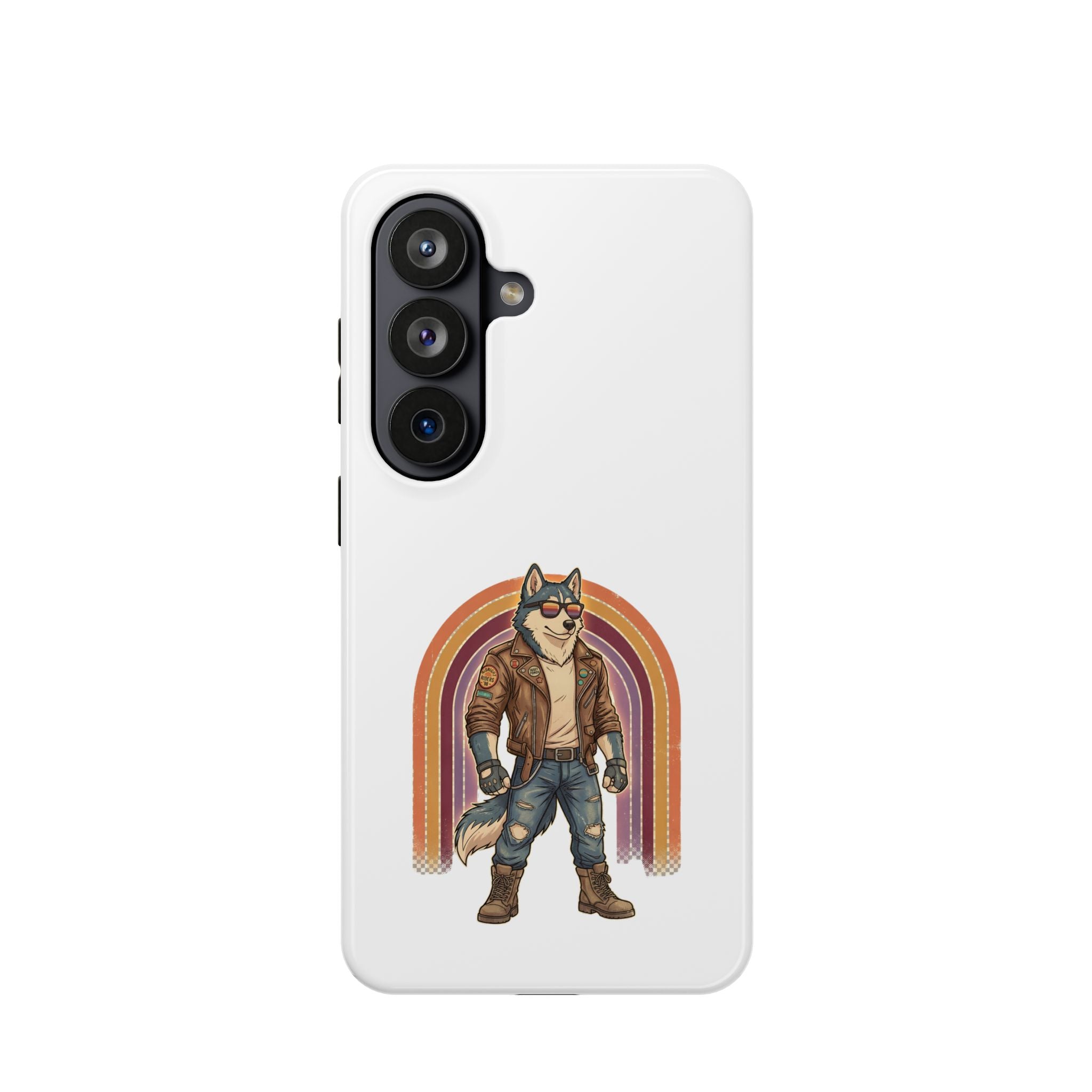 Magnetic Impact Phone Case — Retro Biker Husky Design