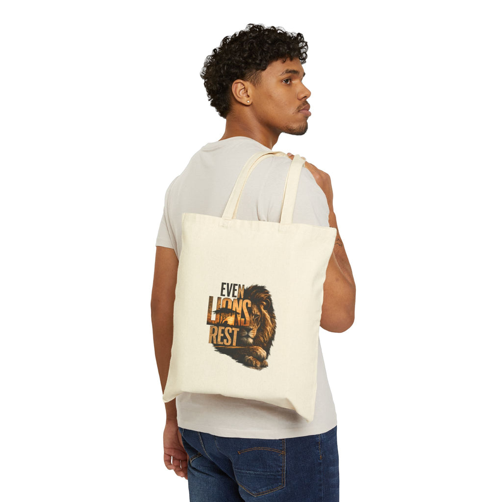 Canvas Tote Bag — 'Even Lions Rest' Lion Graphic Reusable Shopper